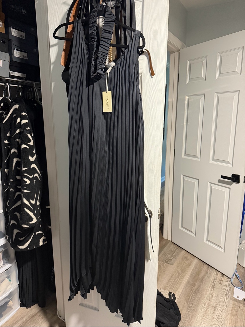 Ramy Brook Black Pleated Halter Maxi Dress